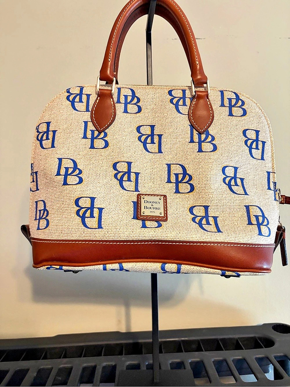 Dooney & Bourke DB 75 Monogram Jacquard Domed Satchel Brown & Blue